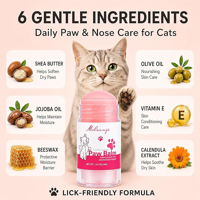 Cats Paw Balm Lick Safe,paw Butter for Cat-Friendly Natural Ingredients1.41oz, Pet Paw Wax moisturizer for Cat,for Healing Cracked Dry Paws,Snouts,Joint Care,Nose Butter for Cats,Pink