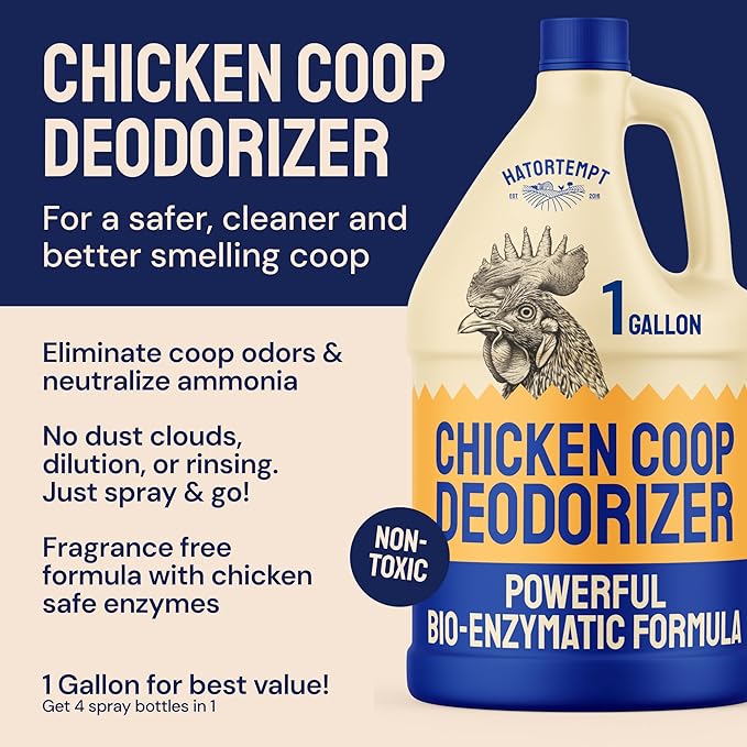 Hatortempt Chicken Coop Deodorizer & Cleaner Spray - 1 Gallon, Unscented - Ammonia Control Odor Eliminator & Coop Refresher for Chickens