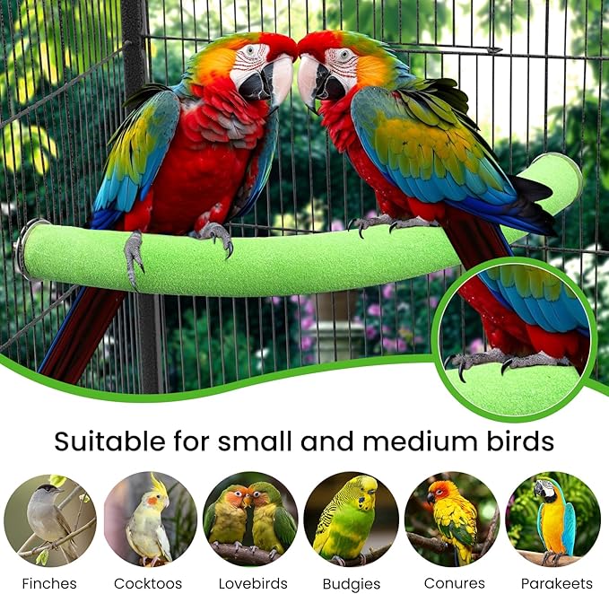 FrgKbTm U Shape Parrot Perch Stand Toy Bird Platform Sand Paw Grinding Clean Stick Exercise Conure Budgie Cockatiel Cage Accessories (Green-Corner)