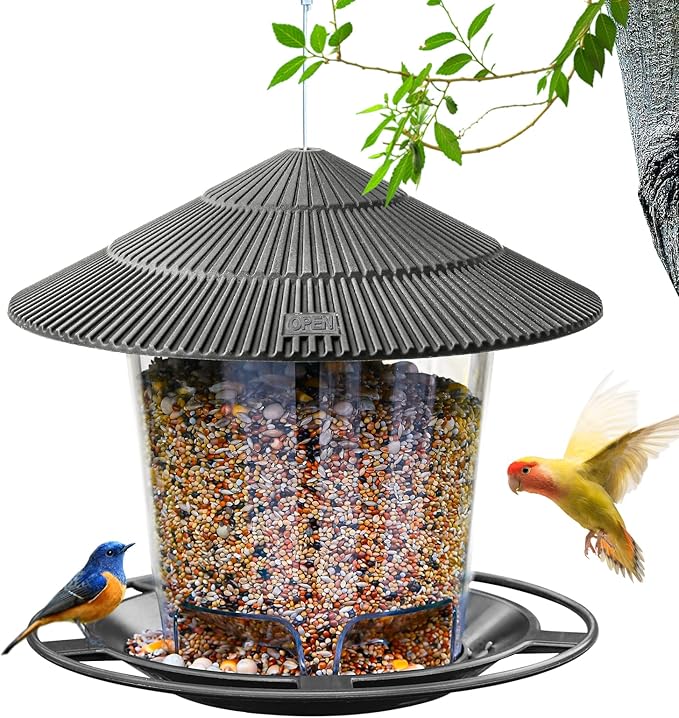 Hanizi Bird Feeder Outdoor Hanging for Wild Bird Seed, Grey