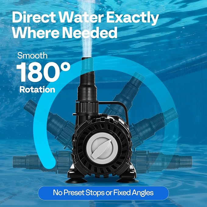 VIVOHOME 100W Pond Pump, 700-1800GPH Adjustable Flow Submersible Water Pump | Stepless Flow Control, 14ft Max Lift, 180° Seamless Adjustable Nozzle, Barrier Pump Bag, 20ft Power Cord