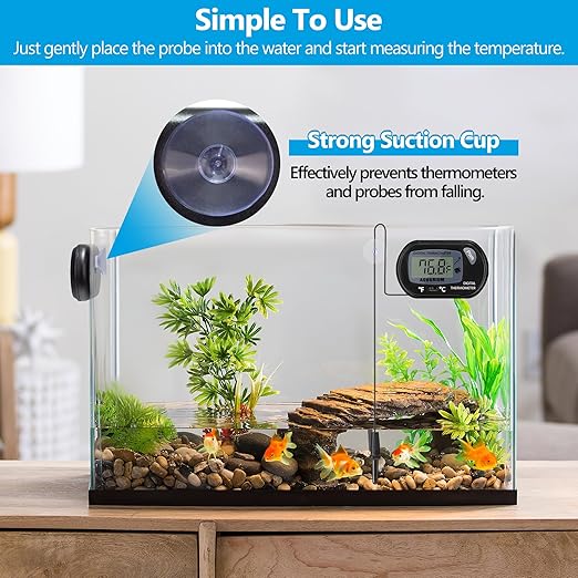 DaToo Aquarium Thermometer with Large LCD Display Fahrenheit/Celsius(℉/℃) Fish Tank Thermometer for Aquarium Reptile Terrarium Digital Water Thermometer with Suction Cup