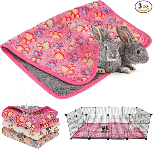 YUEPET Waterproof Guinea Pig Blankets Washable 3 Pack Small Animal Fleece Cage Liners Pet Soft Sleep Mat Pad Cover Warm Flannel Throw for Hamster Guinea Pig Rabbit Chinchilla Hedgehog Ferret 48"×24"