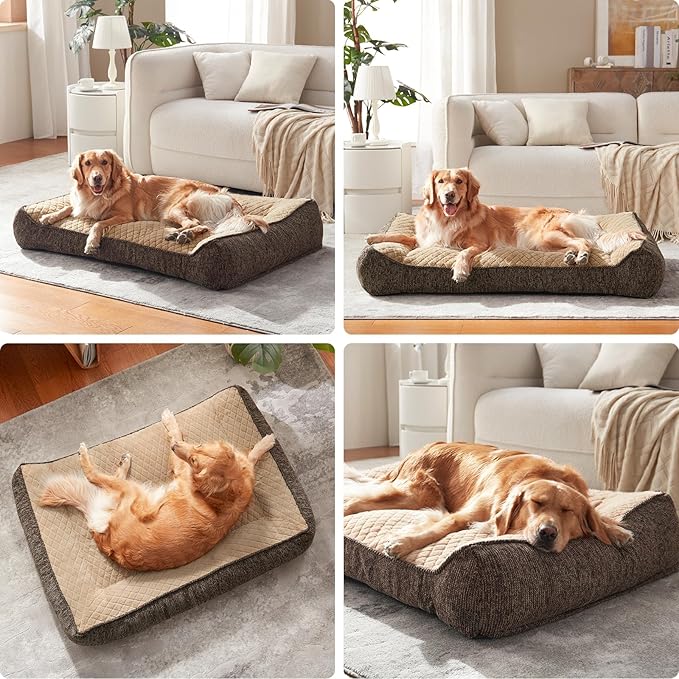 JOEJOY Orthopedic Dog Bed Medium Sized Dogs, Extra Thick Supportive Big Dog Couch Bed with Sides, Ultra Soft Pet Bed Sofa, Brown, 35''x25''