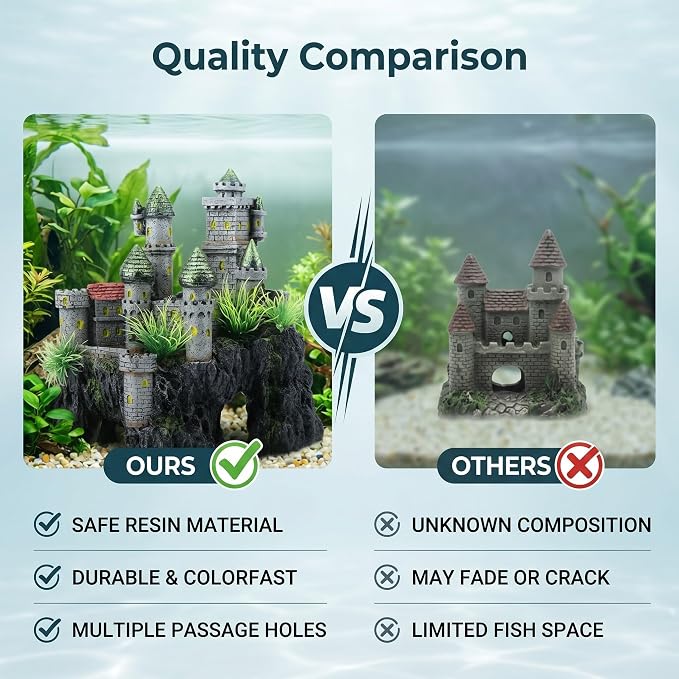 Aquarium Castle Decoration, Majestic Resin Fish Hideaway Ornament for Fish Tank Gray Large 7.09 x 3.94 x 7.48 in 1 Piece