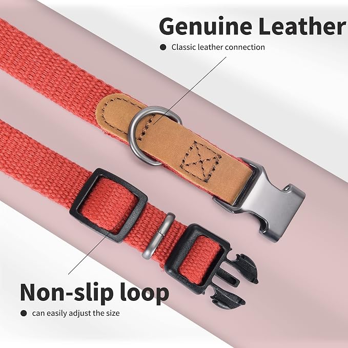 Mile High Life Genuine Leather Dog Collar, Soft Cotton Pet Collars with Heavy Metal Buckle for Small Large Dogs (Red, S Neck 11"-15")