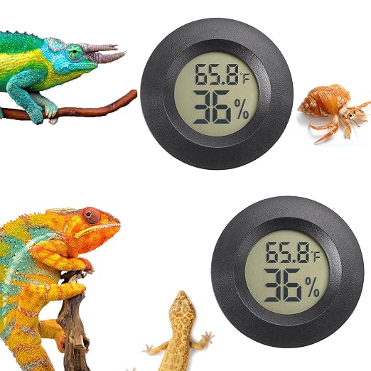 Reptile Thermometer and Humidity Gauge Digtal Terrarium Thermometer 2pc | Circular Bearded Dragon Cage Accessories Reptile Temp and Humidity Gauge for Leopard Gecko Hermit Crab Gecko Lizard Etc