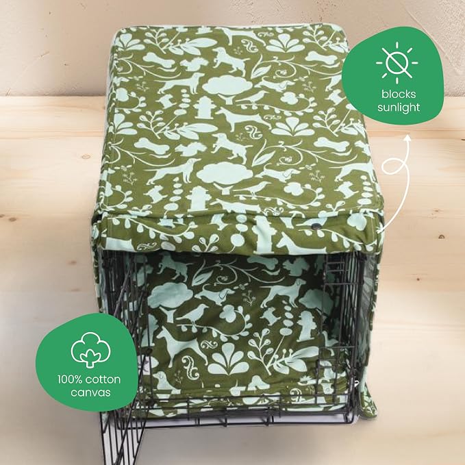 Molly Mutt Amarillo by Morning Dog Crate Cover, 100% Cotton Canvas Cover with 2 Roll-Up Panels, Ideal for Dog or Cat Crate, Durable, Washable, and Free of Harmful Chemicals, 24" x 18" x 21"