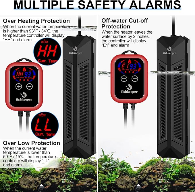 fishkeeper Aquarium Heater, 1000W Fish Tank Heater for 106-264 Gallon | Adjustable Digital Display Controller, Submersible Water Heater with Thermostat Overheat & Dry-Boil Protection