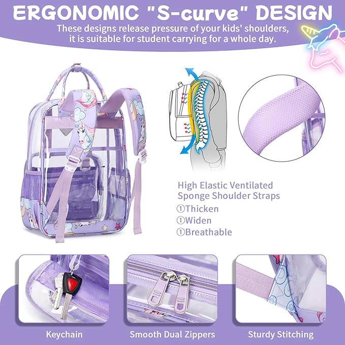 MOONBABY Small Clear Backpack for School Transparent Bookbag for Kids Heavy Duty PVC See Through Backpack Stadium Approved