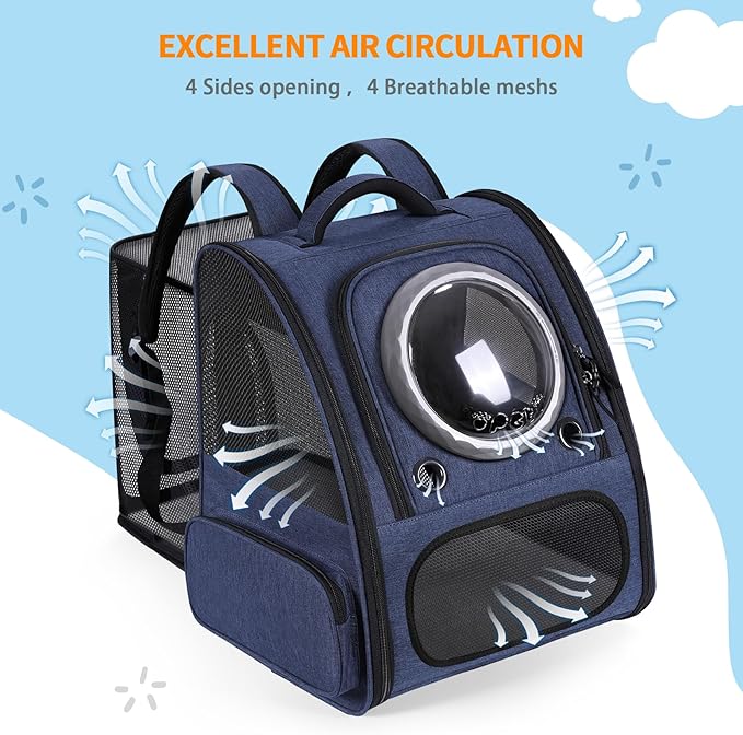 Bubble Cat Backpack Carrier, Expandable Cat Carrier Backpack,Breathable Pet Backpack for Medium Cat,Kitten and Small Puppy, Large Space,Portable Bags Foldable Dog Backpack for Traveling,Hiking (Blue)