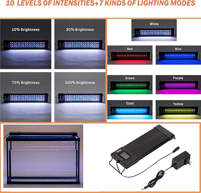 hygger Auto On Off LED Small Aquarium Light 12-17 Inches Dimmable 7 Colors Full Spectrum Fish Tank Light Fixture for Freshwater Planted Tank Build in Timer Daylight Moonlight & DIY Mode