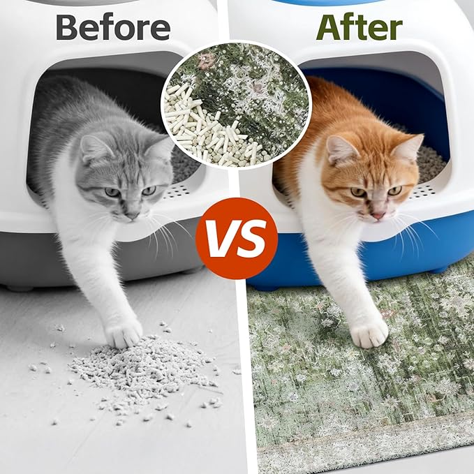 Cat Litter Mat Litter Trapping Mat, 33"x22" Waterproof Urine Proof Litter Box Mat Catcher Mat Non-Slip Washable for Kitty Kitten, Green