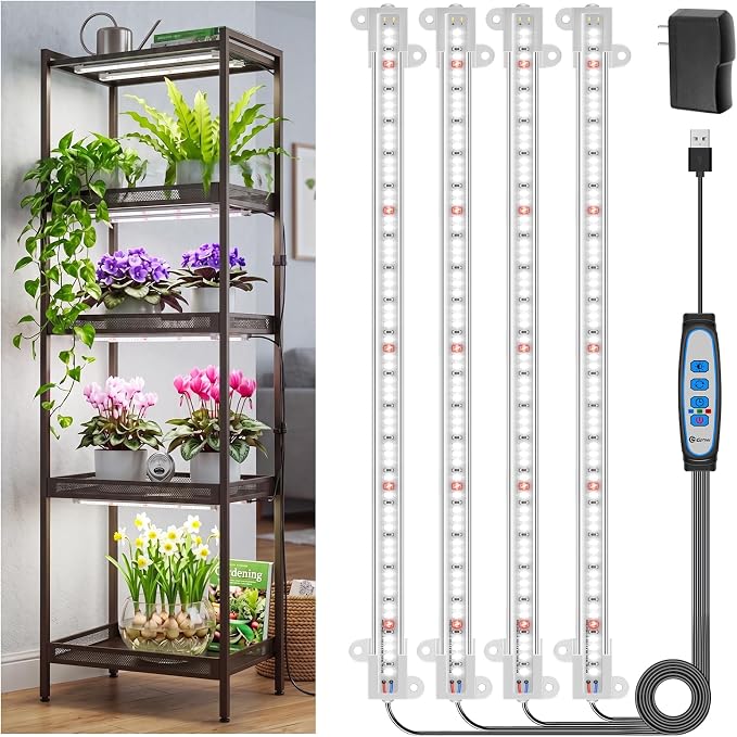 Wiaxulay 16in Plant Grow Light Strip for Indoor Growing, Full Spectrum 15W | 240 LEDs 4 Bars 1 Pack, LED Grow Lamp with 6/12/16H Timer, 3 Lighting Modes, 5 Dimmable Levels for Plant Stand Seed Starting