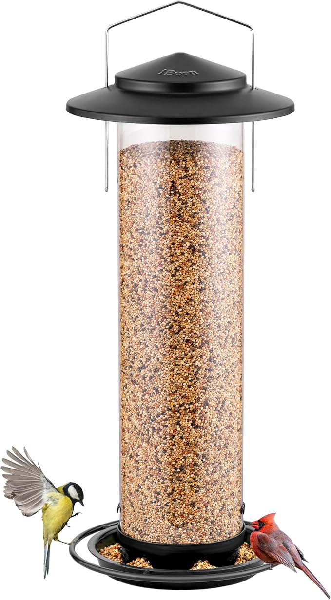 iBorn Metal Bird Feeder for Outside Hanging,Wild Bird Feeders for Cardinal,18cm Large Roof&Green,42CM Long,4.5lb High-Capacity(Seed is not Included)