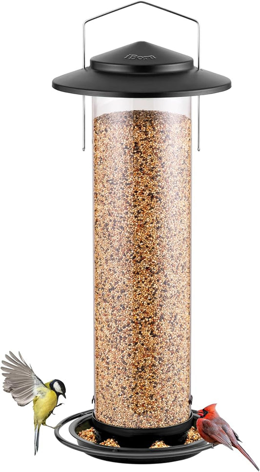 iBorn Metal Bird Feeder for Outside Hanging,Wild Bird Feeders for Cardinal,18cm Large Roof&Green,42CM Long,4.5lb High-Capacity(Seed is not Included)