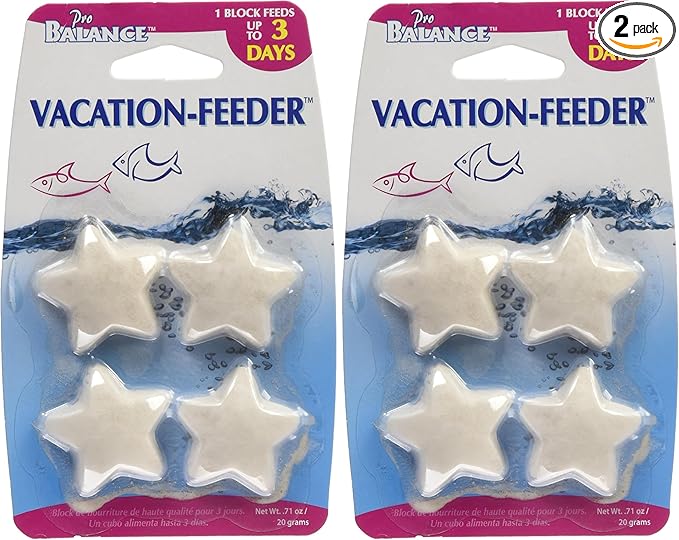 Penn-Plax Pro Balance Vacation Fish Feeder – Slow Release Food that’s Great for Weekend Vacays: 1 Block Feeds up to 3 Days – 4 Starfish Shape Blocks (2 Package) (PBV3)