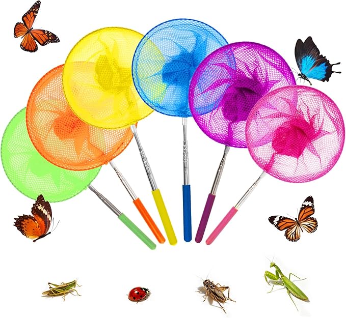 RAINFLOW Telescopic Butterfly Fishing Nets - Butterfly Catcher Catching Insect Net Colorful Outdoor Tools Catching Bugs Fish Insect Ladybird （Extendable 24 inches）