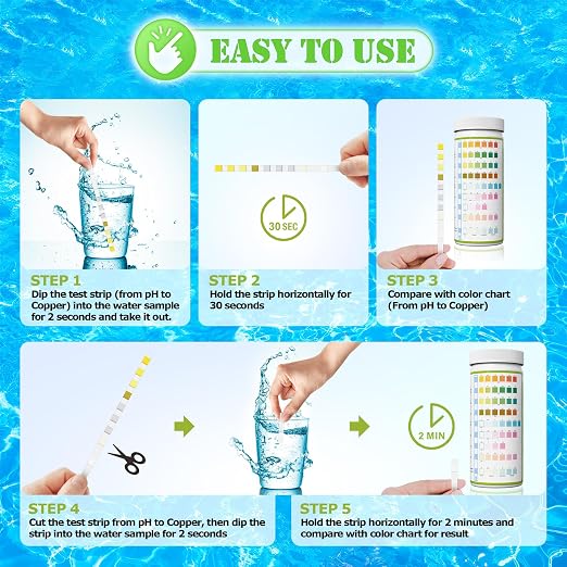 Aquarium Ammonia Test Strips Kit Fish Tank Test Strips (9-Way) | Pond Water Testing Kit for Freshwater Saltwater - Rapid Accurate Easy to Test Carbonate, Nitrate, Nitrite, Ammonia and More