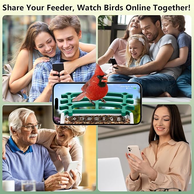 Smart Bird Feeder with Camera, AI Bird Species Identification Solar Powered Panel, 2.5k HD Video Bird House with Camera for Outside Garden, Ideal Gifts for Lover,Valentine's Day, Green
