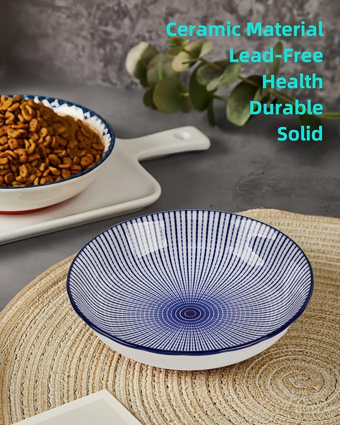 3 Pack Non-Slip Cat Bowl, No Spill Ceramic Cat Food Bowls, 5.5" Whisker Friendly Cats Dish Set for Indoor Cats, Shallow Wide Kitten Dishes for Food, Boho Kitten Bowls with Silicone Bottom