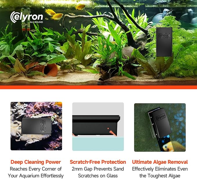 Elyron Dual Scraper Magnetic Aquarium Cleaner, Strong Magnetic Fish Tank Cleaner & Aquarium Algae Scraper for Glass/Acrylic Tanks (Small for 1/2" (12mm) Thick Glass)
