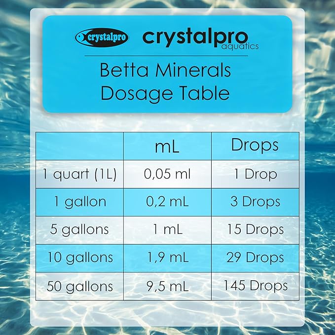 Crystalpro Betta Minerals for Betta Fish Health - Reduces Stress - Boosts Protective Coat - Aquarium Mineralizer (16.9 Oz (500ml)