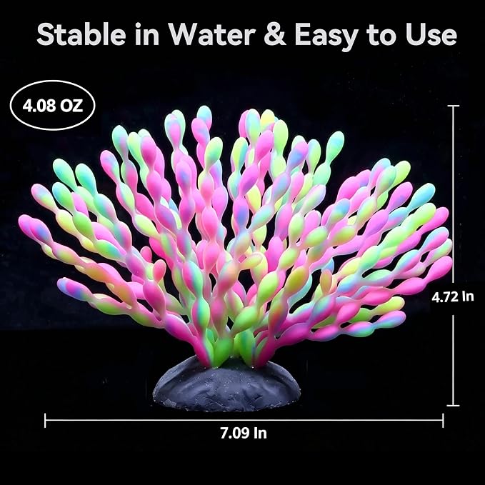 ZtohPyo Glow in the Dark Aquarium Decor, Safe Soft Silicone Fluorescent Fish Tank Decorations Artificial Sea Grapes for Fish Tank Landscape Decoration, 7.09" D x 4.72" H