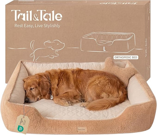 Cooling Orthopedic Dog Beds Large Sized Dogs - Memory Foam for Joint Pain & Arthritis, Big Dog Couch w/Washable Removable Cover & Waterproof Liner, Pet Bed w/Raised Bolster & Non-Slip Base