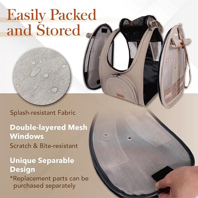 ibiyaya - BirdTricks TrackPack - Bird Backpack Carrier with Perch - Bird Carrier for Small Birds with Steel Feeding Bowl, and Breathable and Durable Material - Beige
