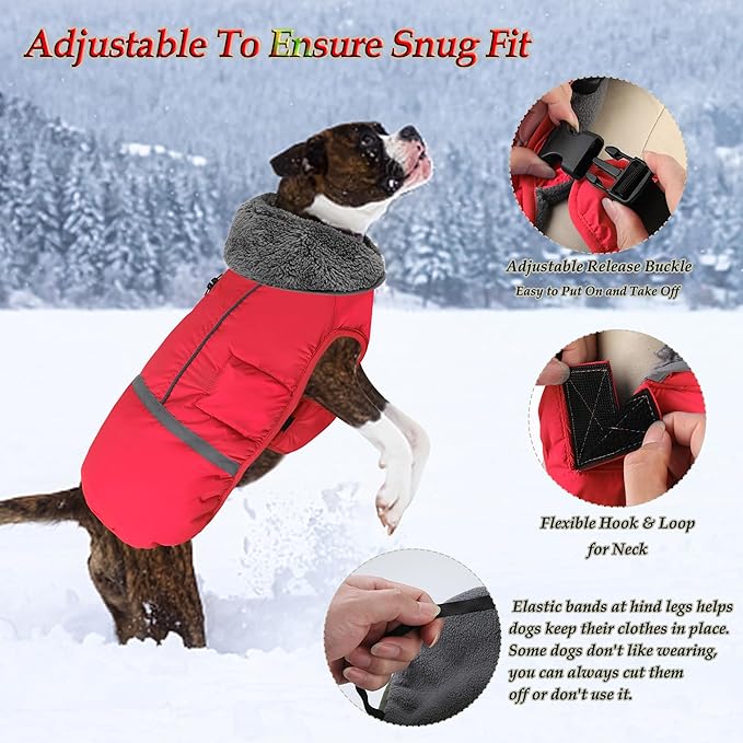 Dogcheer Warm Dog Coat, Fleece Collar Winter Dog Clothes, Reflective Pet Jacket Apparel for Cold Weather, Waterproof Windproof Puppy Snowsuit Vest for Small Medium Large Dogs X-Large