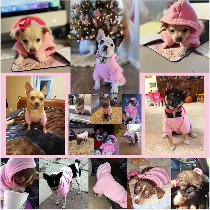 Jecikelon Winter Dog Hoodie Sweatshirts with Pockets Warm Dog Clothes for Small Dogs Chihuahua Coat Clothing Puppy Cat Custume (Pink, X-Large)
