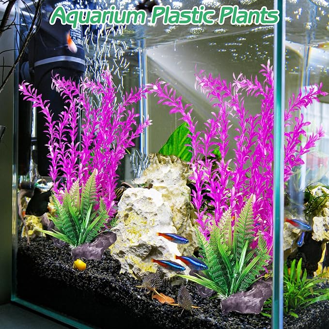 Hamiledyi Aquarium Plastic Plants Aquarium Decor Artificial Fish Tank Plants Lifelike Tall Fish Tank Decorations Aquarium Plant Suitable for Saltwater and Freshwater 15.7in 2pcs