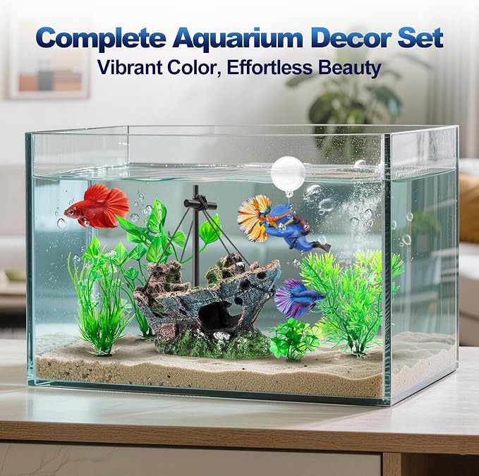 CousDUoBe 6 Pack Little Diver Floating Fish Tank Decoration，Mini Floating Submarine Aquarium Plants Sunken Ship Decoration — Safe Resin Fish Tank Decor for Betta, Shrimp (5.3 x 2.5 x 4.5 inches)