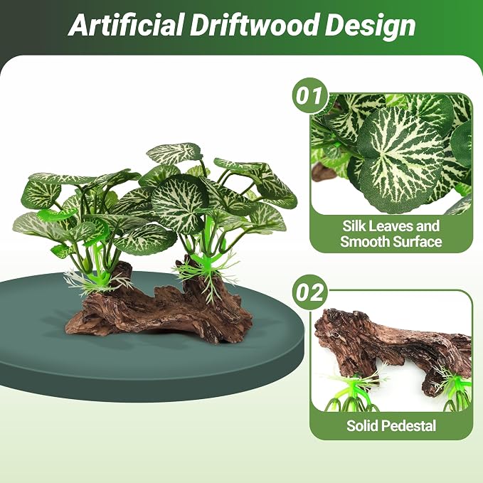 GOZILLA Silk Fish Tank Plants,Reptile Artificial Plant,Reptile Plants for Terrarium,Aquarium Decorations Accessories Set,Resin Driftwood Artificial Silk Aquarium Plant for Fish Tank.(11PCS/D-Set)