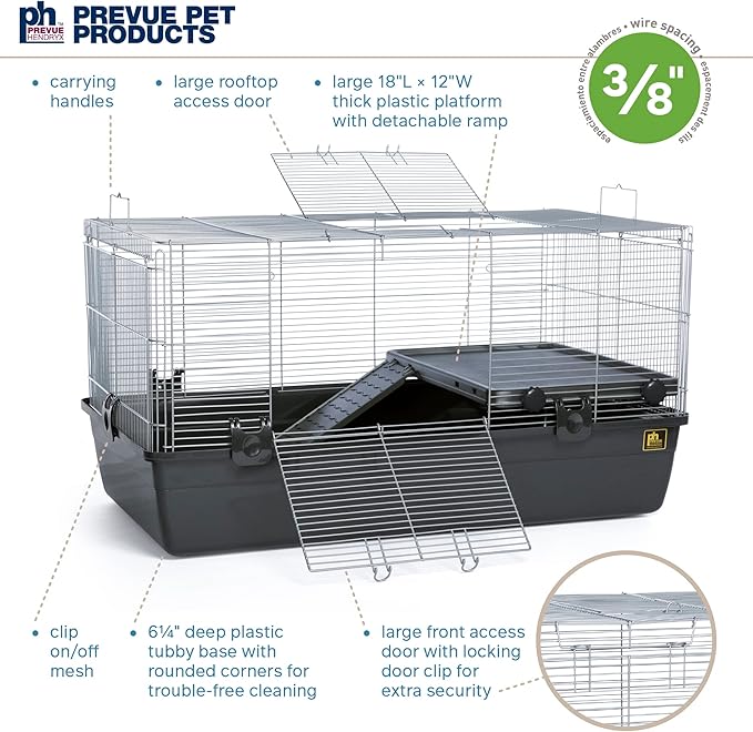 Prevue Pet Products Universal Small Animal Home - Small Animal Cage for Hamsters, Guinea Pigs, Ferrets, Dwarf Rabbits, Rats, Chinchillas, Hedgehogs, Indoor Use, Tight Wire Spacing - Gray