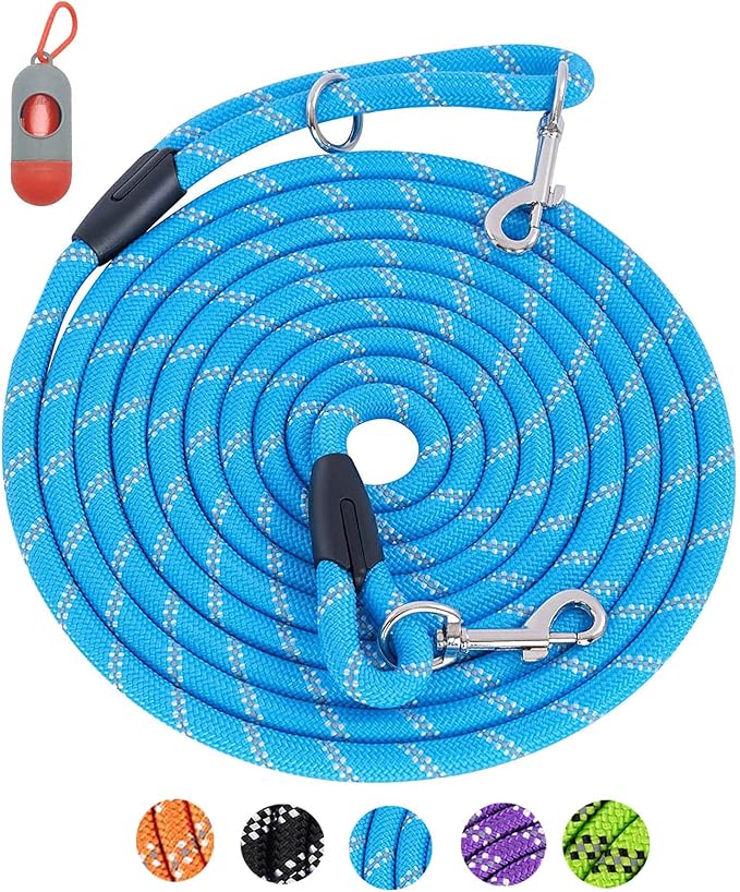 Long Rope Leash for Dog Training 16FT 30FT 50FT 100FT, Reflective Threads Check Cord Recall Training Agility Dog Lead for Large Medium Small Dogs, Dog Tie-out Cable for Playing, Camping, or Backyard