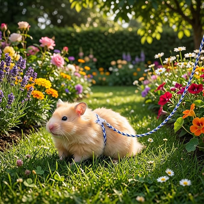 Hamster Leash, 3 Pcs Adjustable Leash Harness for Small Animals, Soft Lightweight Animal Leashes for Rabbits, Ferrets, Guinea Pigs, Chinchillas, Rats(Yellow, Blue, Green)