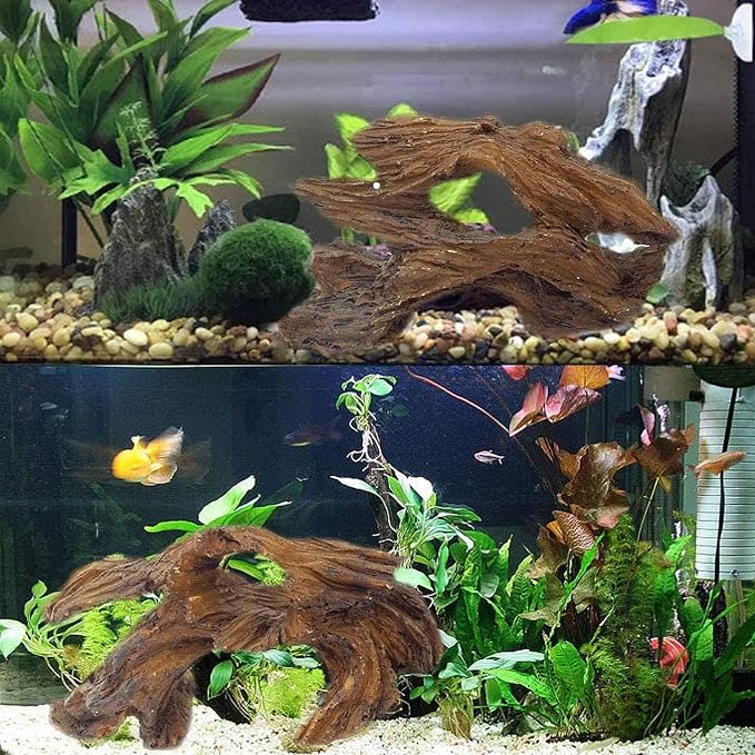 Tfwadmx 4 Pcs Aquarium Resin Driftwood Decoration Log Fish Tank Cave Hideout Wood Decor Freshwater Betta Ornament Aquarium Decorations