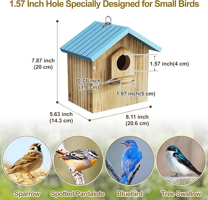 Auslar Bird House for Outside, Wooden Birdhouses for Outdoors, Bluebird House for Outside Clearance, Hanging Bird Houses for Cardinals Finch Wren Swallow for for Garden Viewing