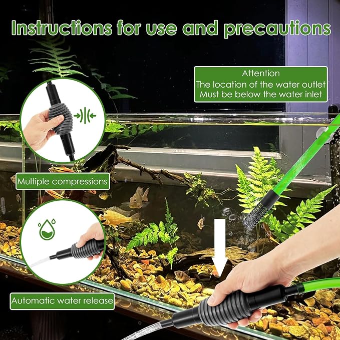 PVC Aquarium Water Changer Kit, Fish Tank Vacuum Cleaneraccurate Control Aquarium Siphon Gravel Cleaner, Efficient Drainage for Water Changing Sand Washing and Maintenance