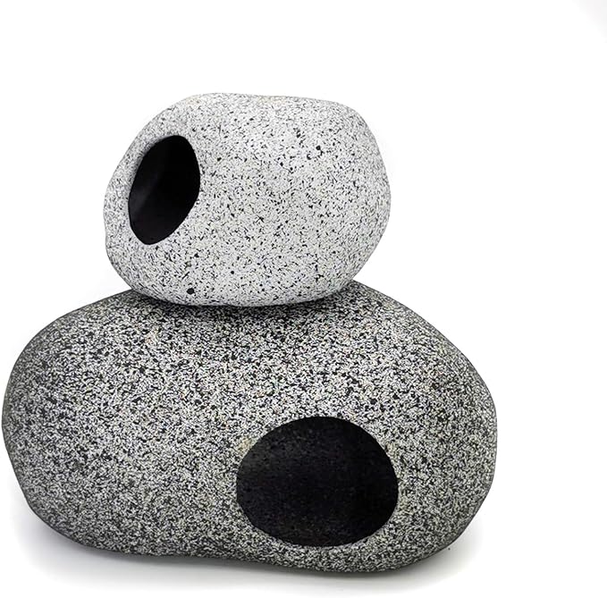 Aquarium Decorations Rock, Stackable Fish Tank Decor Cave | Shrimp Habitat, Hiding Cave, Betta Fish, Ceramic Shelters