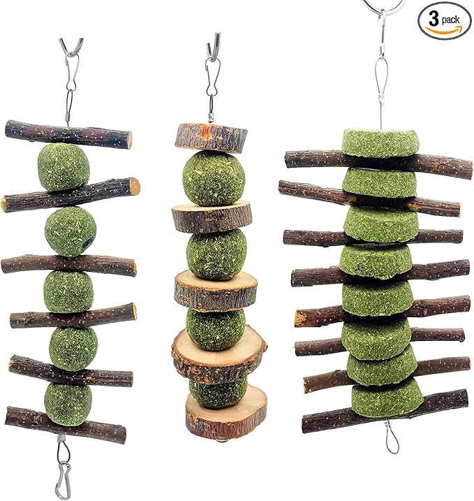 3 Pcs Bunny Chew Toys, Rabbit Chew Toys for Teeth Grinding, Natural Organic Apple Wood Stick for Improve Rabbits Guinea Pigs Hamsters Dental Health