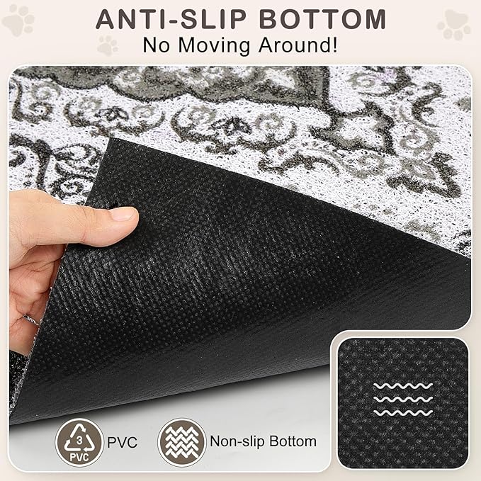 Unicorn Catcher Cat Litter Mat 24" x 15" Non-Slip Litter Box Mat Washable Litter Catcher Mat for Litter Box Indoor Food Mat Supplies Essentials, Black