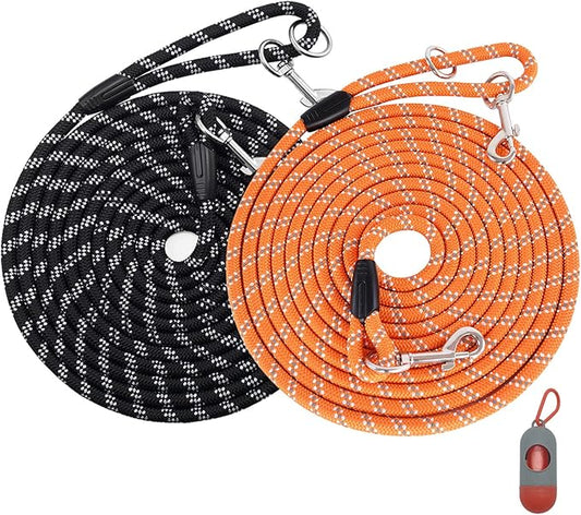 2 Pack Black&Orange 50FT Long Dog Training Leash for Medium/Larege Dogs for Walking Camping Outside