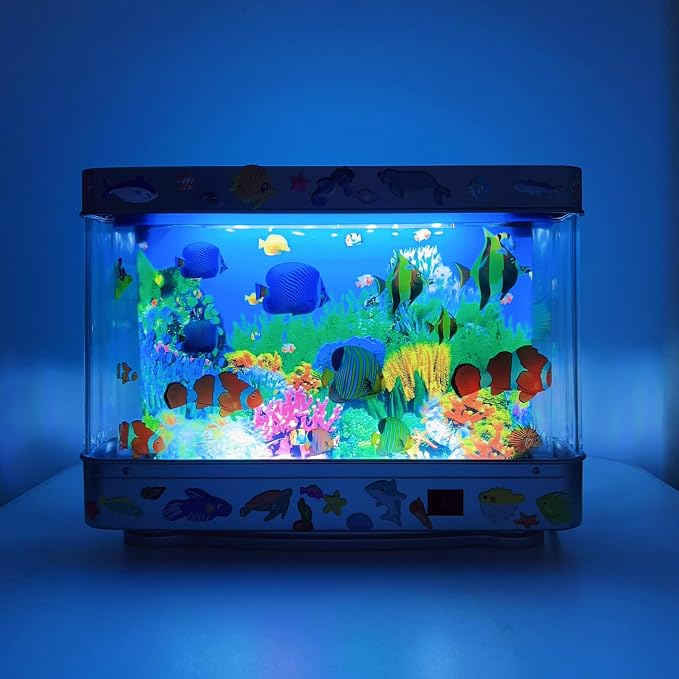 Fake Fish Tank Lamp - Moving Aquarium Night Light with Virtual Ocean Effect, 80s Retro Design for Adult Relaxation, Frutiger Aero Artificial Aquarium Decorative Lamp (US Plug)