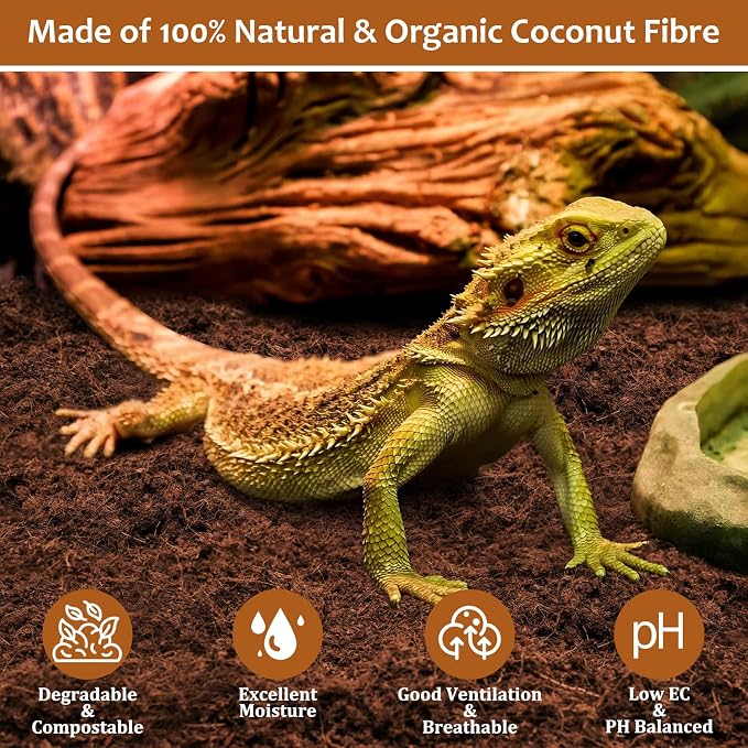 Riare 8 Pack Natural Coconut Fiber Substrate, Coco Coir Reptile Bedding | Coconut Husk Reptile Substrate for Tortoises, Hermit Crabs, Snakes, Bearded Dragon, Geckos, Reptile Enclosure/Terrarium Setup