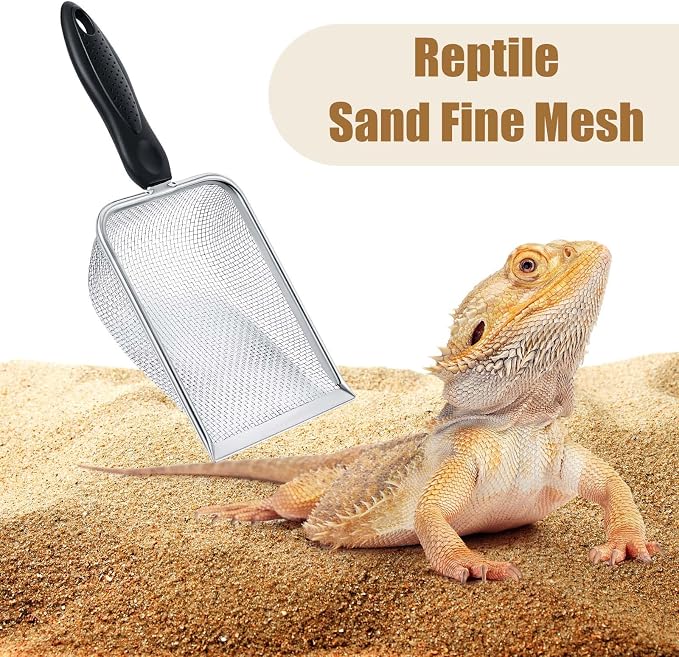 4 Packs Reptile Sand Stainless Steel Fine Mesh Reptile Substrate Metal Sand Shovel Sifter Litter Cleaner Corner Scoop Shovel Cleaner Scooper for Bedding Aquarium Terrarium Accessories