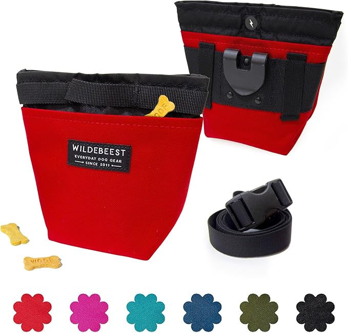 Wildebeest Dog Treat Pouch, Dog Treat Bag, Dog Training Treat Pouch, Dog Travel Bag, Pet Treat Pouch, Magnetic Closure, 2 Water-Resistant Compartments, Detachable Waist Strap & Belt Clip