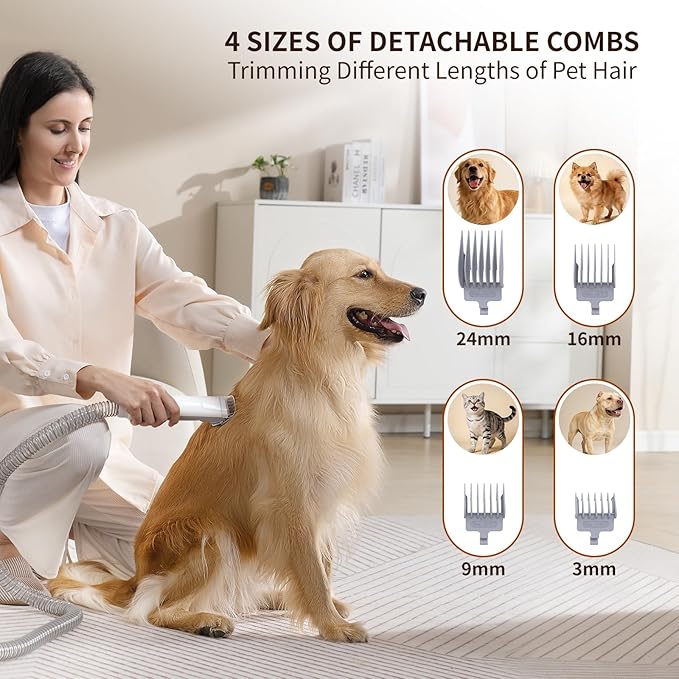 Dog Grooming Kit & Dog Grooming Vacuum with Suction, 6 in 1 Pet Grooming Vacuum for Shedding, Low Noise Dog Hair Vacuum with 1.5L Cup, Electric Dog Clippers for Grooming Thick Hair Cats & Dogs